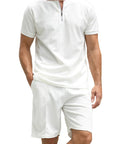 Simple POLO Men's Zip-up Shirt Short Sleeve Crew Neck Casual Shorts Suit