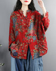 Ethnic Flower Print Collar Shirt women