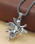 S925 Sterling Silver Vintage Skull & Angel Pendant - Geometric Gothic Jewelry (Seiko Crafted, Unisex Statement Necklace)