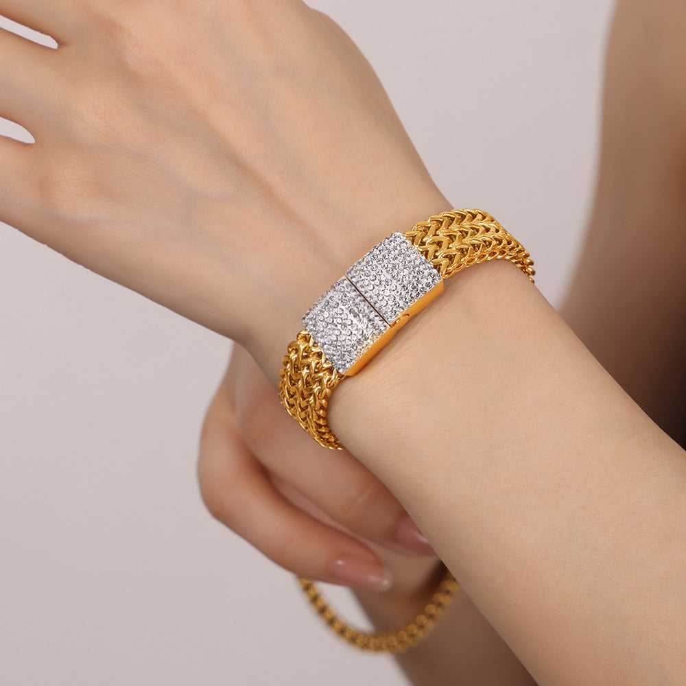 Women&#39;s Steel Gold-plated Diamond Watch Chain