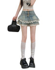 Women’s Double-Layer Lace Ruffled Denim Skirt – Pure Hot Girl College Style
