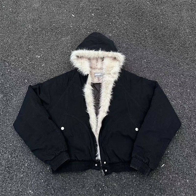 Winter Hooded Short Fur Collar Coat / JACKET