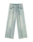 Light Blue Stitched Wide Leg Jeans for Women – High-Waisted Loose Fit Comfort (Sizes S-XL)