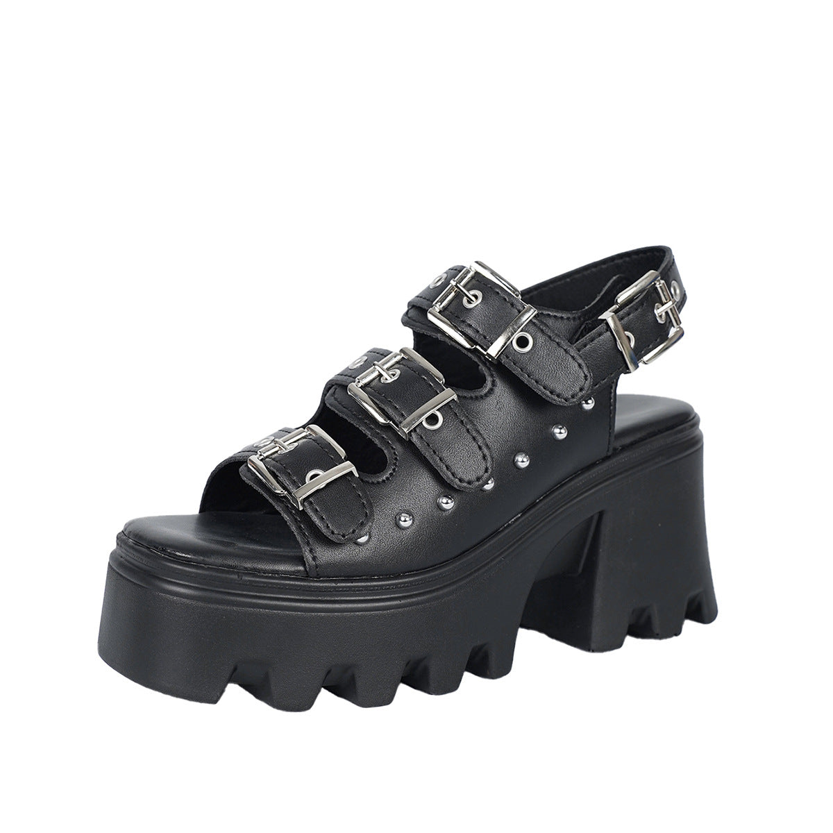 ✨ Edgy Elegance: Women&#39;s Rivet-Trimmed Platform Sandals
