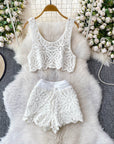 Women’s Hollow Weave Short Vest & Shorts Set – Chic Two-Piece  Outfit