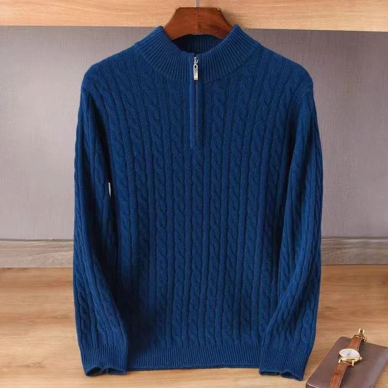 Men&#39;s Thick Twist Sweater Zipper Half Open High Collar Warm Sweater Bottoming Shirt ( 3 TO 7 DAYS)