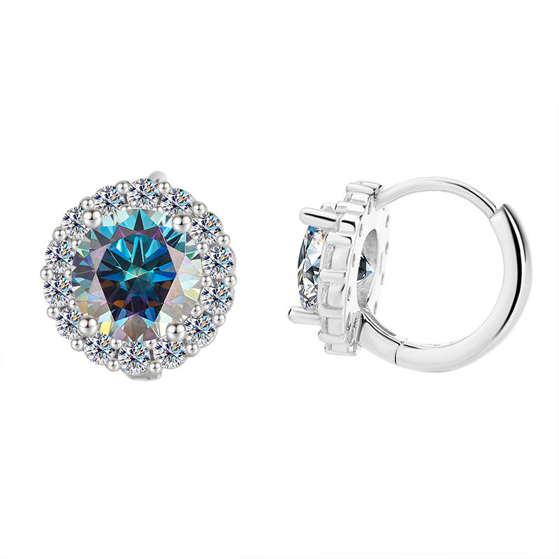 Sunflower Moissanite Earrings for Women - 1/2 to 2 Carat Sterling Silver Studs (Natural Cut, Hypoallergenic)