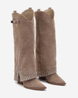 Women's Frosted Rivet Boots - Pointed Toe Pantyhose Boots (Black/Apricot/Matte) | Sizes 34-43