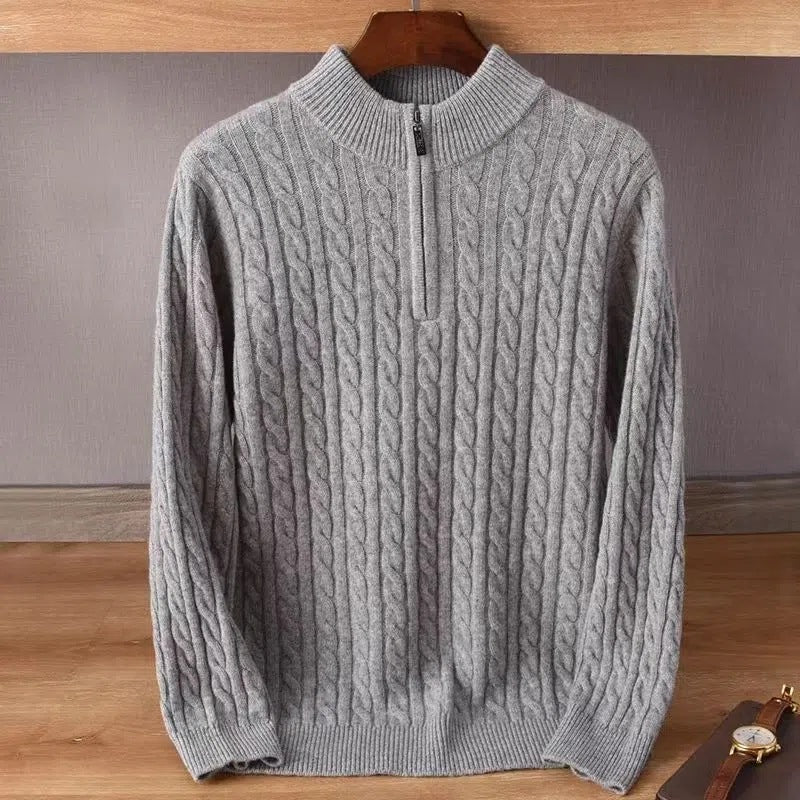 Men&#39;s Thick Twist Sweater Zipper Half Open High Collar Warm Sweater Bottoming Shirt ( 3 TO 7 DAYS)