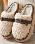 Winter Plush Slippers With Bow Button Design Indoor Non-slip Thick-soled Fur Home Slipper Fluffy Slides Household Warm Hose Shoes For Women