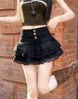 Women’s Double-Layer Lace Ruffled Denim Skirt – Pure Hot Girl College Style