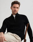 Men’s Stand Collar Twisted Zipper Sweater – American Old Money Wool Blend Knit