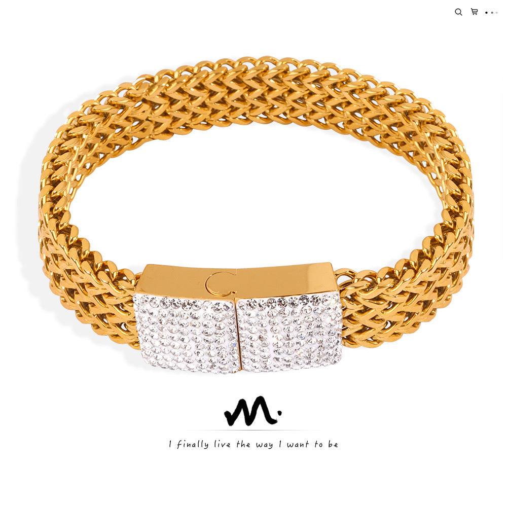 Women&#39;s Steel Gold-plated Diamond Watch Chain