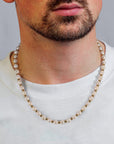 Men's 14K Gold Plated Pearl Necklace – 925 Sterling Silver Chain (Freshwater Pearl) – Minimalist Masculine Jewelry