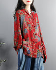 Ethnic Flower Print Collar Shirt women