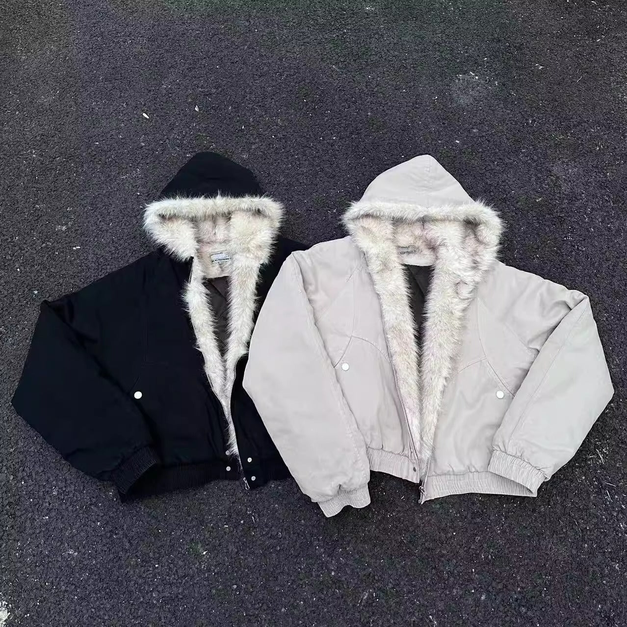 Winter Hooded Short Fur Collar Coat / JACKET