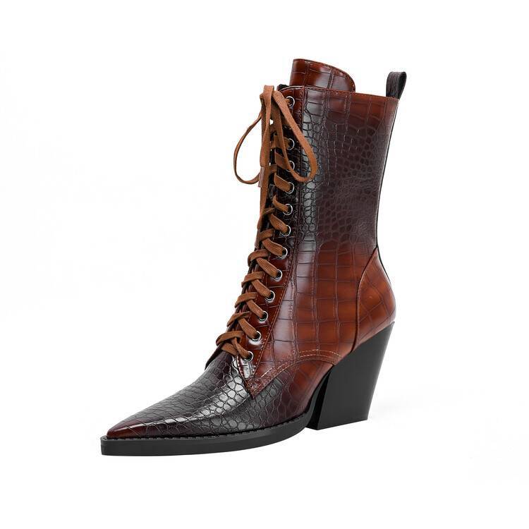 Women&#39;s Retro Chunky Heel Boots - Pointed Toe High Heel Ankle Boots