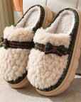 Winter Plush Slippers With Bow Button Design Indoor Non-slip Thick-soled Fur Home Slipper Fluffy Slides Household Warm Hose Shoes For Women