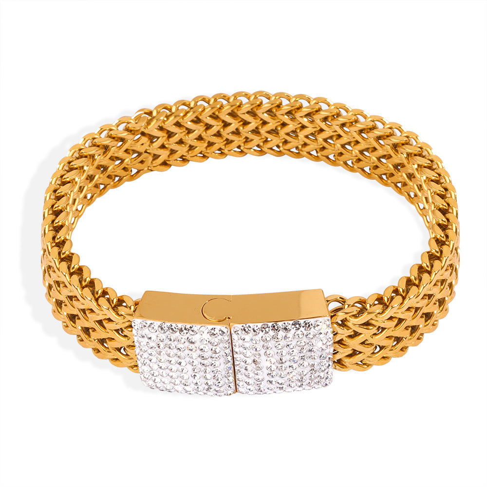 Women&#39;s Steel Gold-plated Diamond Watch Chain