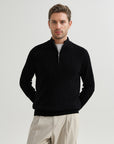 Men’s Stand Collar Twisted Zipper Sweater – American Old Money Wool Blend Knit