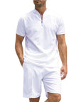 Simple POLO Men's Zip-up Shirt Short Sleeve Crew Neck Casual Shorts Suit