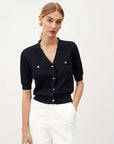 Women’s Button V-Neck Short Sweater – Soft Princess Sleeve Knit Top
