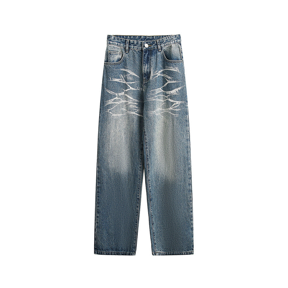 Washed Straight Jeans Men&#39;s Long Pants