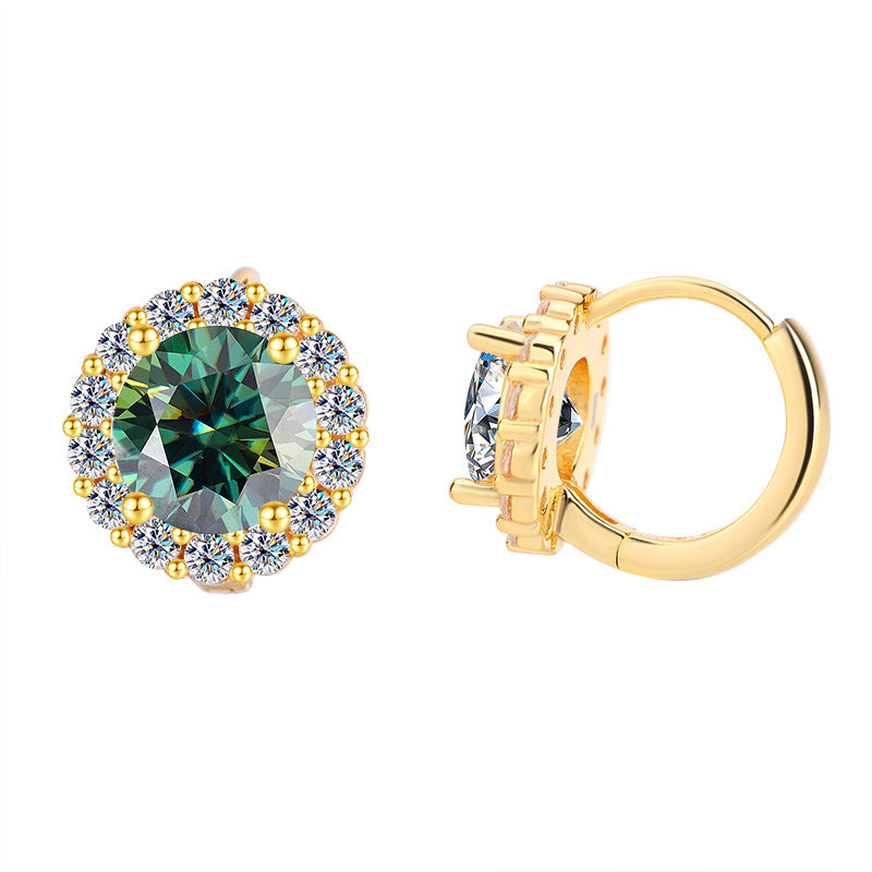 Sunflower Moissanite Earrings for Women - 1/2 to 2 Carat Sterling Silver Studs (Natural Cut, Hypoallergenic)