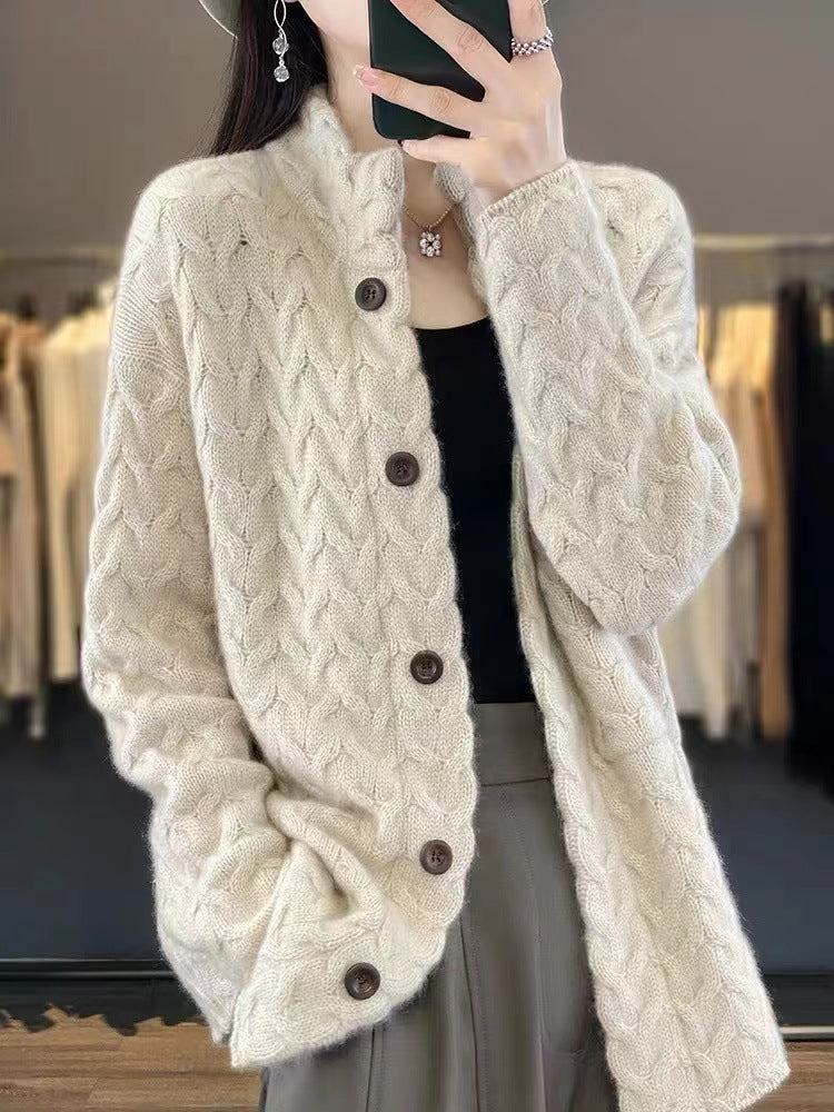 Women&#39;s Loose Stand Collar Long Sleeve Knitted Sweater