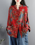 Ethnic Flower Print Collar Shirt women