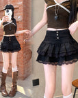 Women’s Double-Layer Lace Ruffled Denim Skirt – Pure Hot Girl College Style