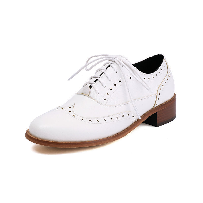 Women’s British Retro Oxford Shoes – Low-Heel Lace-Up Casual Style