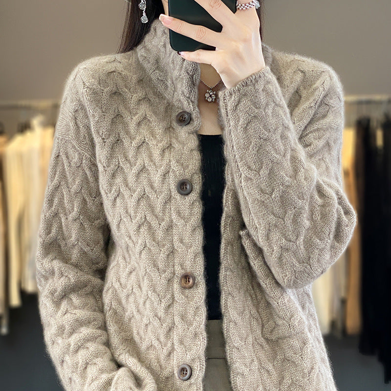 Women&#39;s Loose Stand Collar Long Sleeve Knitted Sweater