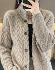 Women's Loose Stand Collar Long Sleeve Knitted Sweater