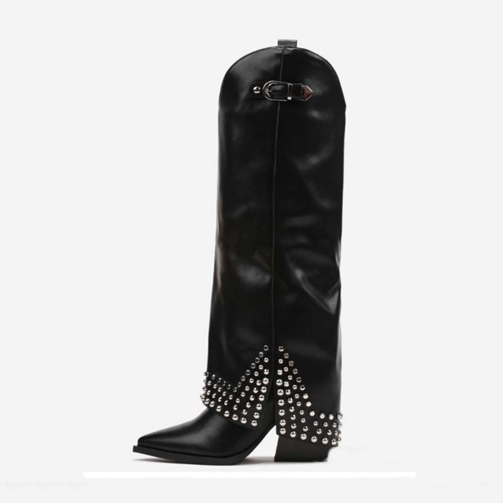 Women&#39;s Frosted Rivet Boots - Pointed Toe Pantyhose Boots (Black/Apricot/Matte) | Sizes 34-43