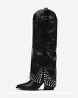 Women's Frosted Rivet Boots - Pointed Toe Pantyhose Boots (Black/Apricot/Matte) | Sizes 34-43