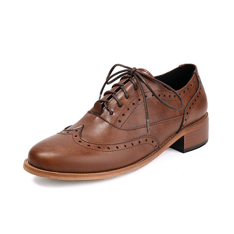 Women’s British Retro Oxford Shoes – Low-Heel Lace-Up Casual Style