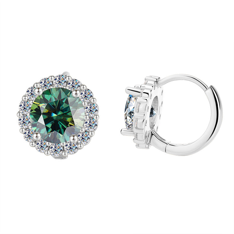Sunflower Moissanite Earrings for Women - 1/2 to 2 Carat Sterling Silver Studs (Natural Cut, Hypoallergenic)
