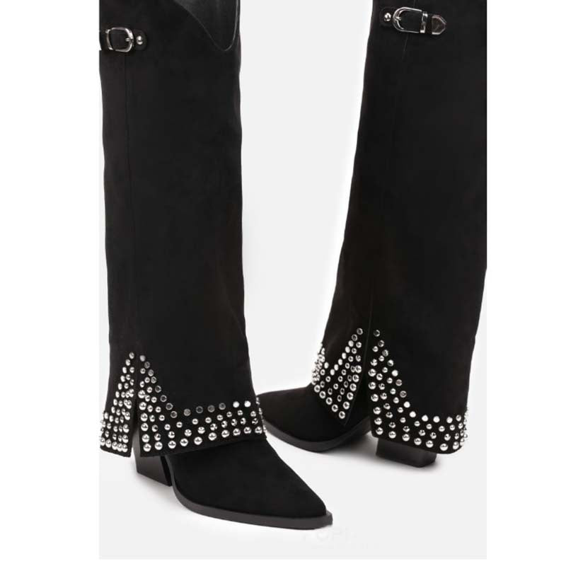 Women&#39;s Frosted Rivet Boots - Pointed Toe Pantyhose Boots (Black/Apricot/Matte) | Sizes 34-43