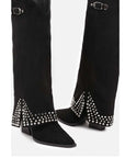 Women's Frosted Rivet Boots - Pointed Toe Pantyhose Boots (Black/Apricot/Matte) | Sizes 34-43