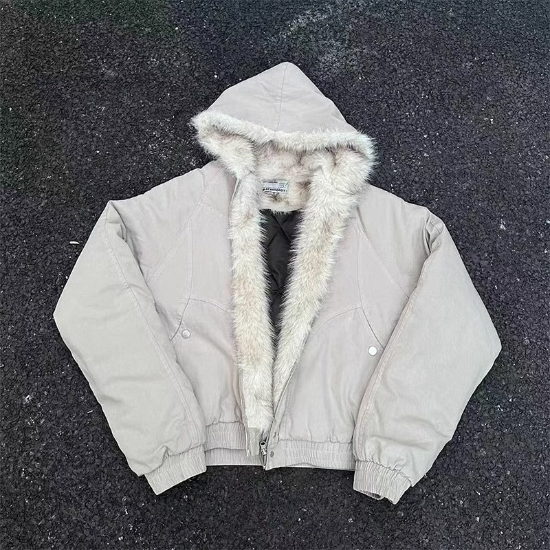 Winter Hooded Short Fur Collar Coat / JACKET