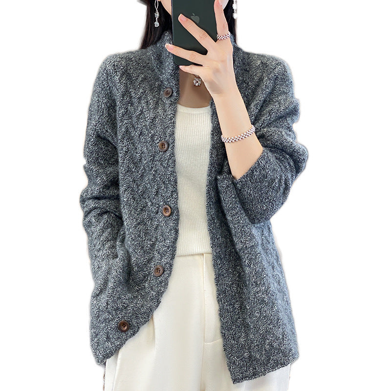 Women&#39;s Loose Stand Collar Long Sleeve Knitted Sweater