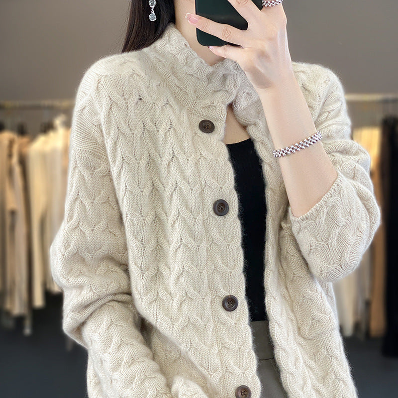 Women&#39;s Loose Stand Collar Long Sleeve Knitted Sweater