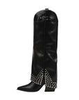 Women's Frosted Rivet Boots - Pointed Toe Pantyhose Boots (Black/Apricot/Matte) | Sizes 34-43