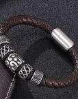 Genuine Leather Woven Stainless Steel Bracelet