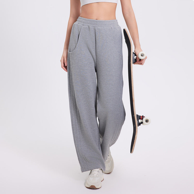 Women’s High Waist Straight Leg Trousers - Cotton Sports &amp; Casual Pants (Black/Flower Gray/Winter Gray/Palm Green, S-XL) All-Season Loose Fit