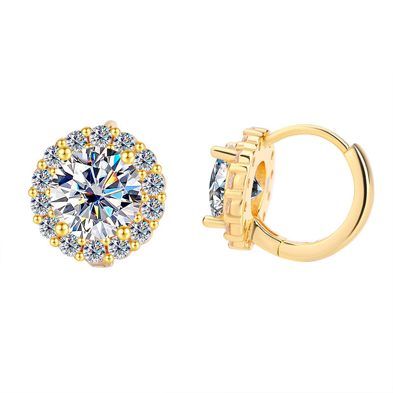 Sunflower Moissanite Earrings for Women - 1/2 to 2 Carat Sterling Silver Studs (Natural Cut, Hypoallergenic)