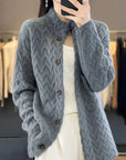 Women's Loose Stand Collar Long Sleeve Knitted Sweater