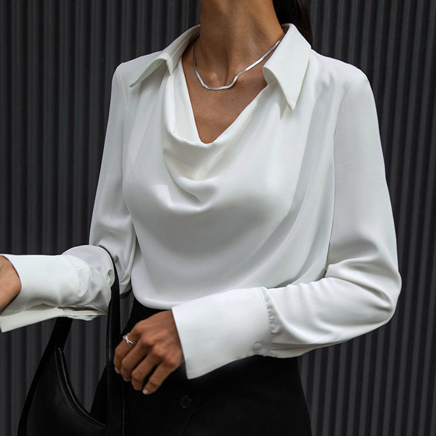 Women&#39;s Fashion Long Sleeve Irregular Collar Drape Shirt