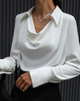 Women's Fashion Long Sleeve Irregular Collar Drape Shirt